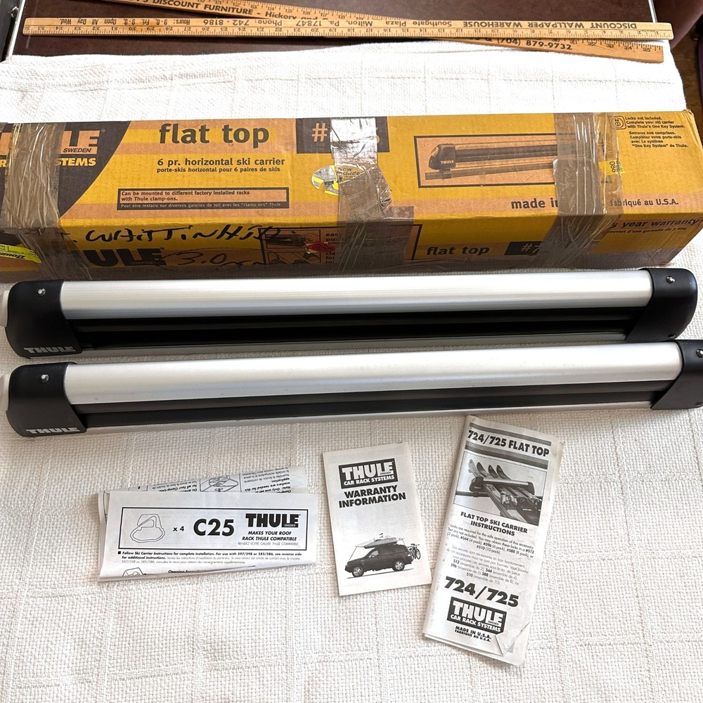Thule 725 Flat Top Ski Carrier Roof Rack Horizontal 6 Pc NO HARDWARE / KEY